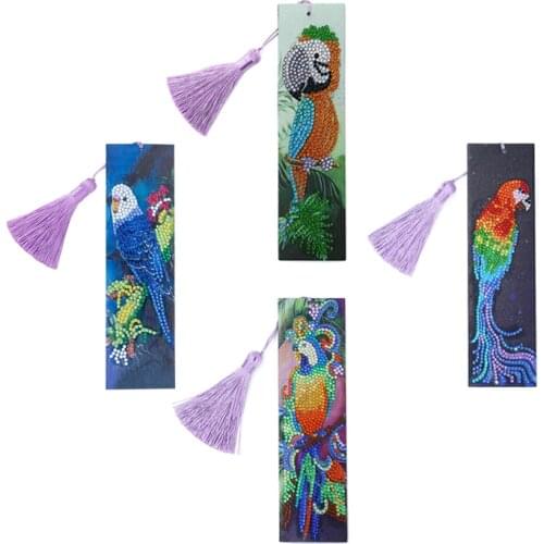 Diamond Painting Bookmark Leather BookMarks For Books Animal Parrot 5D DIY Round Diamond Cross Stitch Craft Art Kids Gifts
