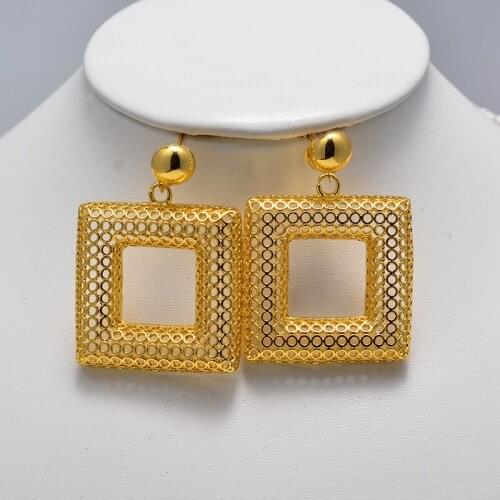 Annayoyo Dubai, Ethiopia Gold Color earring For Man Woman Square openwork necklace christmas present Gift