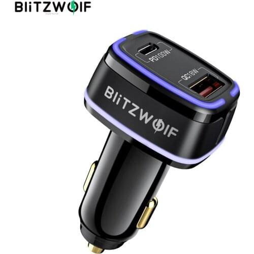 BlitzWolf BW-SD8 118W 2-Ports 100W USB-C PD3.0 + 18W QC3.0 USB Car Charger Adapter Support FCP SCP VOOC Fast Charging Chargers