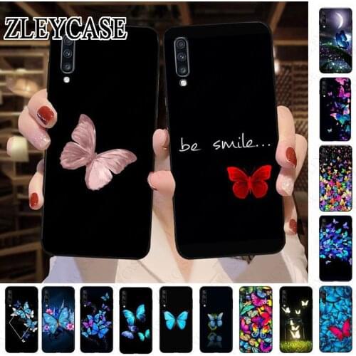 Butterfly Black Cell Phone Case For Samsung Galaxy A50 A10 A20 A20E A20S A30S A40 A51 A70 A30 A6 A7 A8 COVER Cellphones