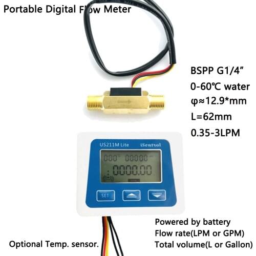 US211M Lite USC-HS41TA 0.5-3.5LPM Digital Flow Meter 5V Flow Reader Compatible with all our hall effect water flow sensor& temp