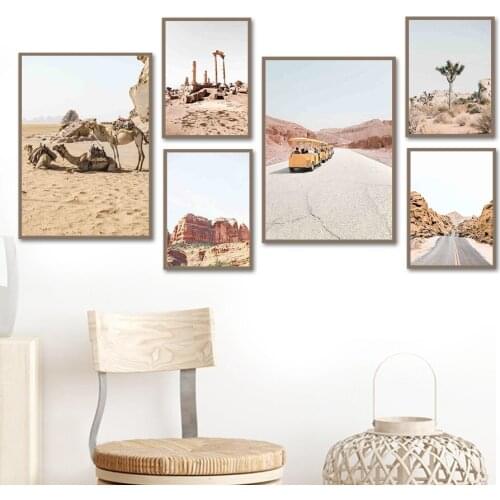 Desert Camel Bus Road Rock Sand Landscape Wall Art Canvas Painting Nordic Posters And Prints Wall Pictures For Living Room Decor