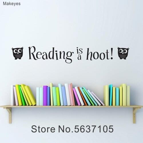 Makeyes Kids Rooms Wall Stickers Reading Is A Hoot Quotes Reading Room Wall Decor Vinyl Wall Decals Owl Cute Pattern Mural Q083