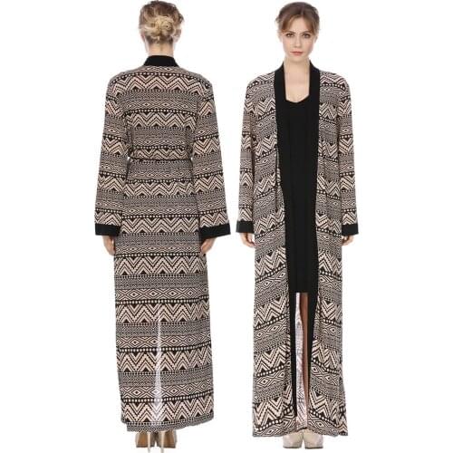 Dubai Arab Open Abaya Women Print Lace-up Big Swing Hijab Robe Turkey Ramadan Jilbab Khimar Maxi Muslim Dress Islamic Clothing