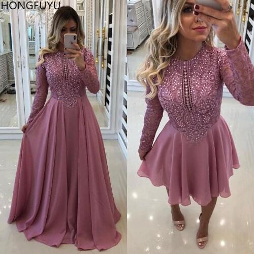 HONGFUYU Chiffon Vestidos De Gala 2 In 1 Prom Evening Dresses Long Sleeve Crystals Lace Formal Party Gowns vestidos de cóctel