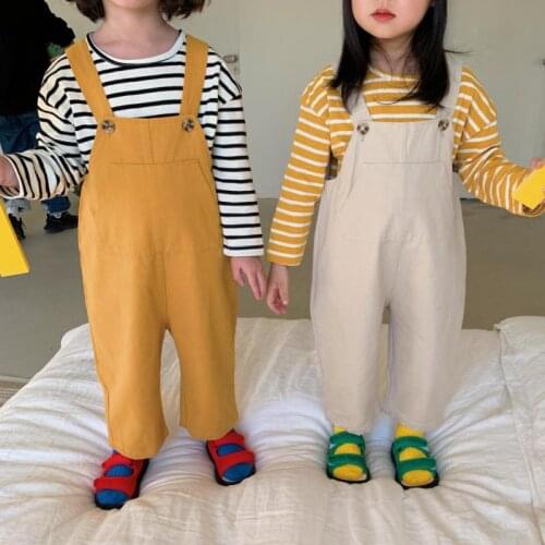 Ins Children Clothes Boy Pants 2021 Spring And Autumn Korean Girls Trousers Cotton Clothing Pure Color Kids Overalls 2-6y Outfit