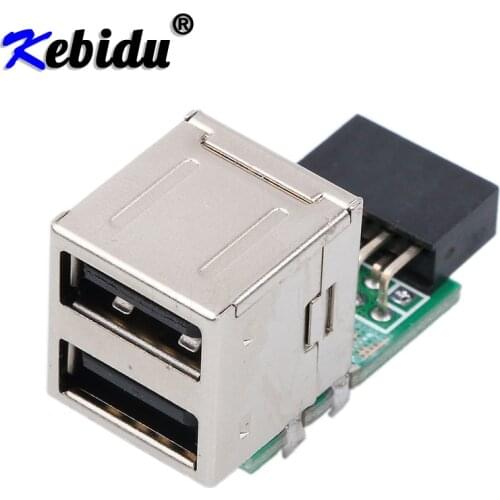 Kebidu Internal PC USB 2 Port 2.0 9 Pin Female to 2 Port A Female Adapter Converter Motherboard PCB Board Card Extender New