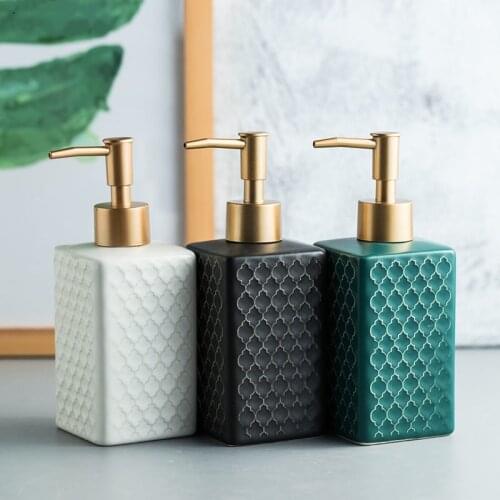 Ceramic Grid Pattern Lotion Bottle Household Hotel Hand Soap Soap Dispenser Shower Gel Push-Type Shampoo Bottle Bathroom Supplie