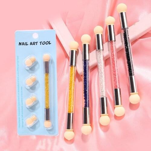 Gradient Brush Pen Nail Art Painting Drawing Pen With 4 Replace Sponge Heads Double End Rhinestone Handle nail art brush