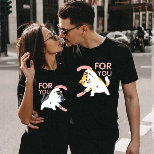 2021 Valentines Day Couple Clothes Tops Summer Aesthetic Graphic T Shirts Short Sleeve Funny Cute Cartoons Dog and Cat Printed