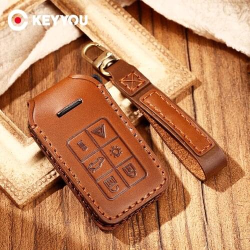 KEYYOU 6 Buttons Leather Car Key Shell Case For Volvo XC60 V60 S60 XC70 V40 S80 S60L Accessories Key Holder with Keychain