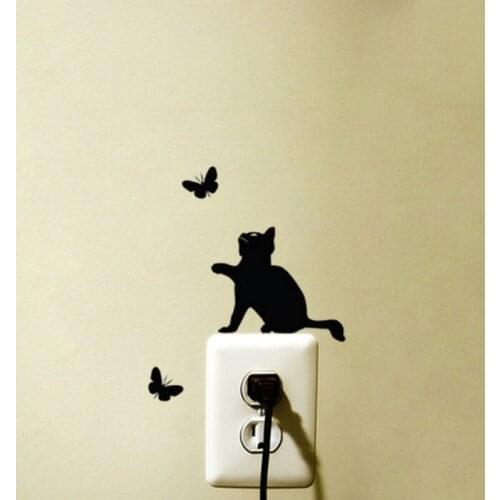 KUCADA Black Creative DIY Funny Cat Switch Wall Stickers Home Decoration Wallpaper JG1932