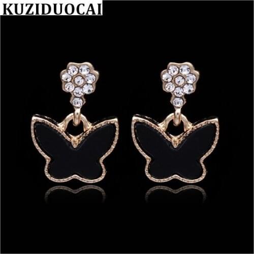 Kuziduocai New Fashion Jewelry Butterfly Steel Ear Needle Not Allergies Zircon Stud Earrings For Women Girl Gifts Brincos E-678