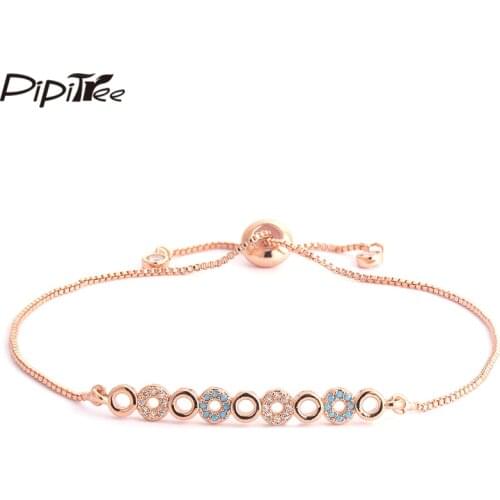Pipitree Copper Adjustable Chain Mini Circles Charm Bracelet Clear Blue CZ Zircon Micro Pave Tennis Bracelets for Women Jewelry