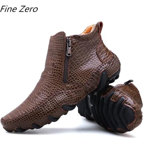 Men Spring/Winter Warm Plush Boots Handmade Cowhide Split Leather Outdoor Sneakers Non-slip Mens Hiking Work Shoes Ankle Boots