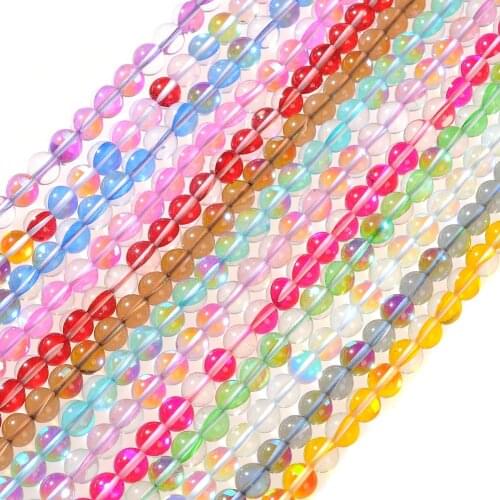 Austria Crystal AB Synthesis Glitter MoonStone Loose Beads For Jewelry Making DIY Bracelet Necklace 6/8/10/12 mm Strand 15