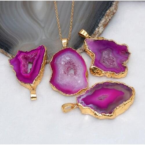 Irregular geometric multicolor Stone Quartz Crystal electroplated gilt pendant necklace couple accessories unisex