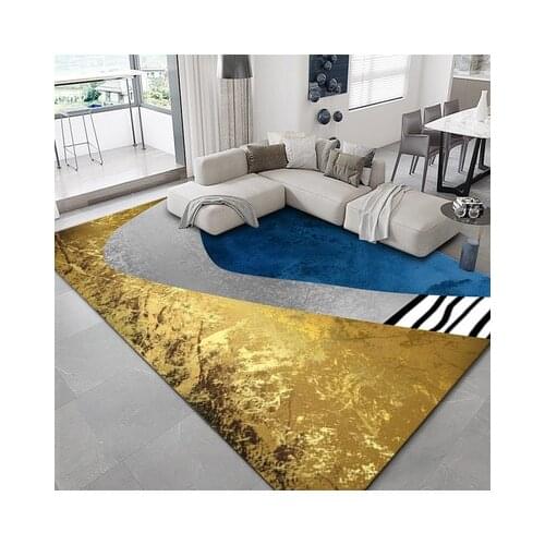 Nordic light luxury 3d landscape gold line pattern carpet home decoration carpet living room bedroom anti-slip mat can be custom