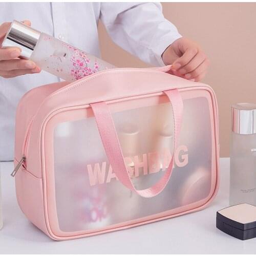 2020 New PVC Transparent Makeup Bag Women Big Travel Organizer Large Capacity Cosmetic Storage Bag Hand Clear Bags