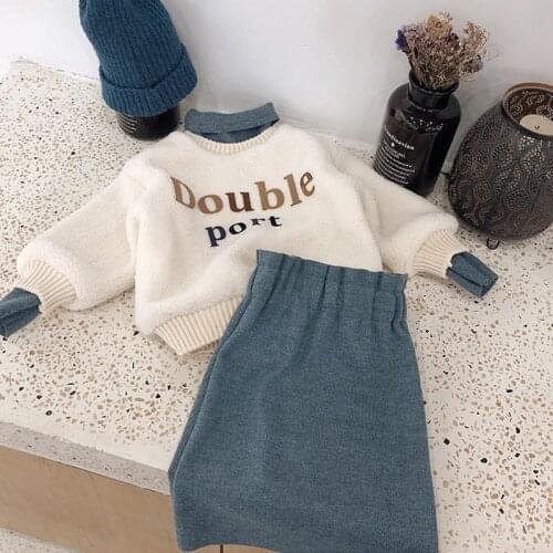 Winter New Baby Girl Clothes Set Letter Children Two Piece Sweater+ Hip skirt Toddler Girl Clothes Kids Fashion