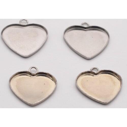 10Pcs Stainless Steel Necklace Pendant Setting Heart-shaped Cameo Base Tray Bezel Blank Jewelry Making Findings