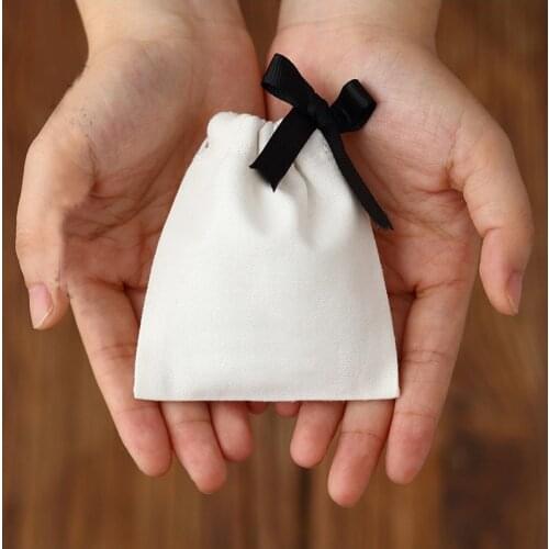 Cotton Gift Pouch with black ribbon 5x7cm 8x10cm 9x12cm(3.5"x4.75") 10x15cm(4"x6") 13x17cm Jewelry Makeup Packaging Bag