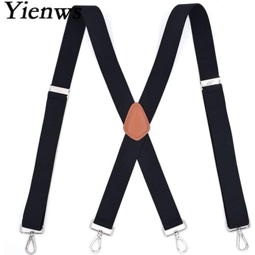 Yienws Suspenders for Men X-Back Black Commercial Weastern Style Trousers Brace Strap Mans Hook Bretele 120cm YiA020