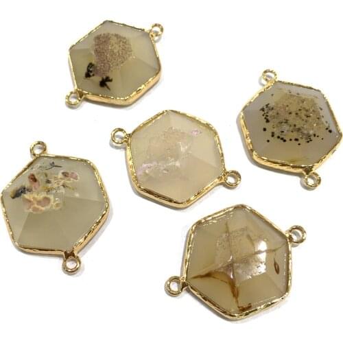 Natural Stone Pendants Connectors & Necklace Hexagon Shape Natural Charms Connectors Pendants for Jewelry Making Necklace