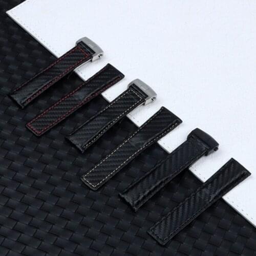 22mm 24mm Carbon Fiber Cowhide Mens Watch Wristband Belt For Tag Heuer CARRERA Monaco Aquaracer Watch Strap Clock Bracelet