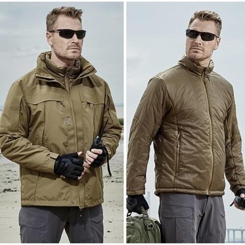 Detachable Outdoor 3 in 1 Tactical Windbreaker Autumn Winter Mens Thicken Cotton Coat Training Hunting Hiking Riding Warm Jacket