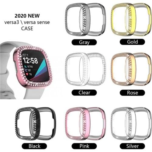 Smartwatch Case For Fitbit Versa3/sense Watch Case Cover Electroplating Shell Diamond PC Protector Case