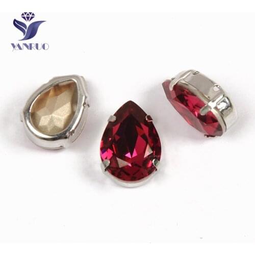 YANRUO 4320 All Sizes Fuchsia Drop Glass Rhinestones Sew On Stones Strass K9 Point Back Luxury Crystals For Needlework
