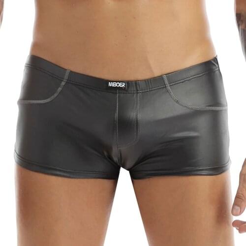 Men Sexy Lingerie Patent Leather Underwear Gay Male Underpants Lingerie Exotic Boxer Briefs Shorts Panties