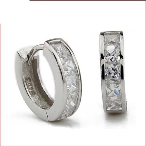 Bling Simple Men Silver color Small Man Ear Buckle Bricos Round Women Austrian Crystal Clear Fashion Female Jewelry