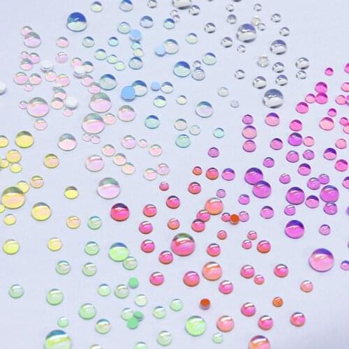 Candy Colors AB Crystal Mermaid Round Glass Flatback Beads Mixed Size Nail Rhinestones For Polish Nail Art Decorations RK140144