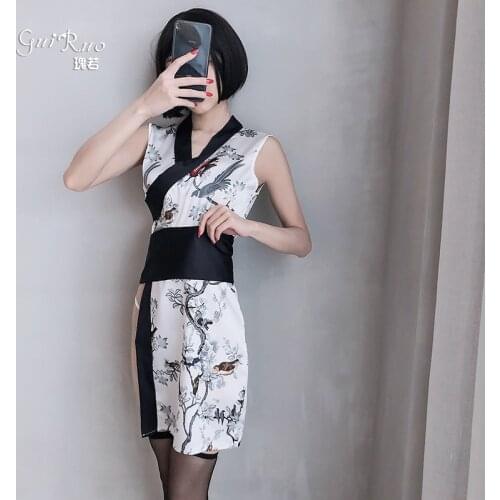 Pearl Diary Retro Cheongsam Dress Love Kimono Hollow Sexy Lingerie Wedding Bride Bridesmaid Satin Nightgown for Women Sleepwear
