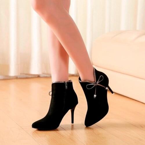 Womens Solid Color Square High Heels Zipper Suede Warm Snow Boots Round Head Suede Side with Snow Boots