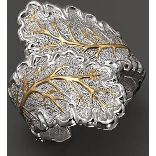 Delicate Leaf Ring For Women Silver Color Micro Inlay Present Finger Ring Vintage Fashion Open Cuff Cocktail Party Jewelry Best