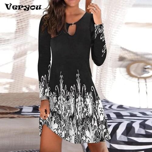 2021 New Autumn Dress For Women Casual Sexy O-neck Long Sleeve Multicolor Printing A-line Sundress Loose Party Dress Boho Dress
