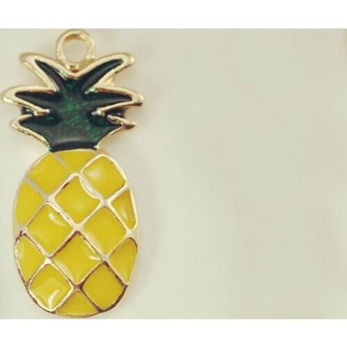 10pcs RUIDAY Pineapple Fruit Floating Enamel Charms Alloy Pendant For Necklaces/bracelets DIY Female Fashion Jewelry Accessories
