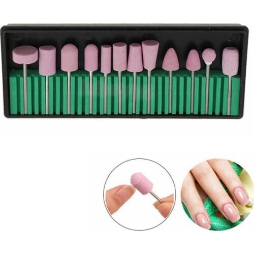 12 Styles/Set Professional Electric Nail Drill Bits Ceramic Head Manicure Pedicure Polishing Grinding Tools Pink