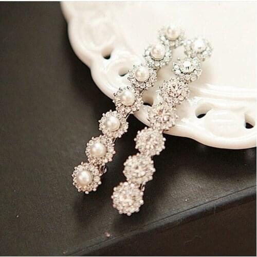 2-piece set Shiny single row womens pearl hair clip Fashion pearl crystal hair clip womens exquisite headwear