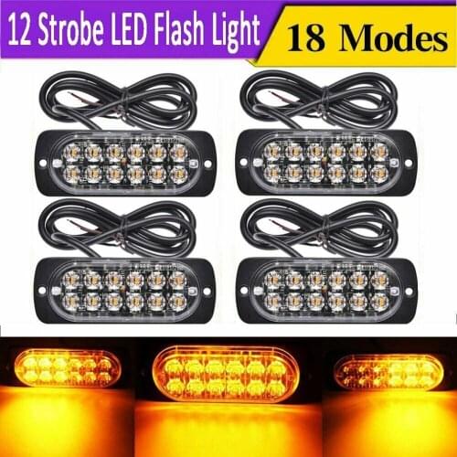 4pcs 12 Strobe Led for Amber for Hazard Beacon Emergency Flashing Side Marker Light Bars Turn Signal Light Brake Light