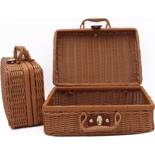 40%HOTVintage Rattan Woven Storage Case Makeup Holder Suitcase Sundries Organizer Box