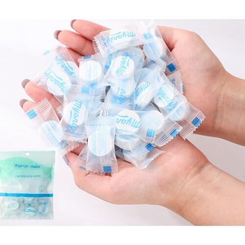 50pcs/lot Mini Compressed Towel Disposable Capsules Towel Magic Makeup Removal Pads Tablet Travel Wipes Paper Tissue