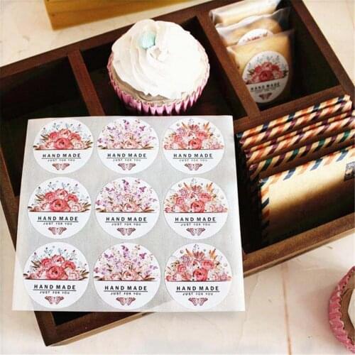 54pcs(6 Sheets) Hand Made Colorful Round Flowers Butterfly Sticker Labels Food Seals Stationery Stickers