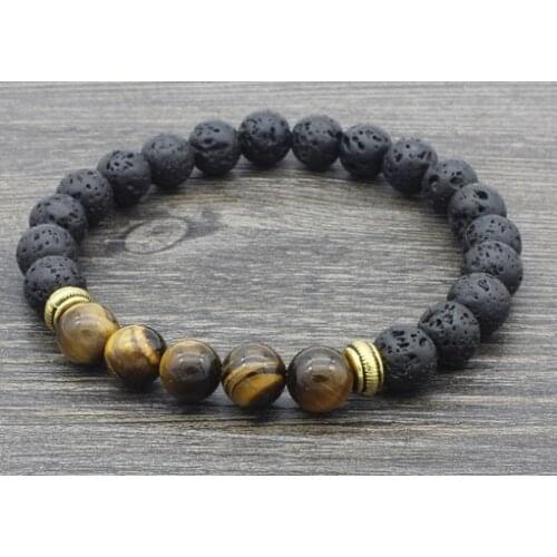 8mm u2 elastic adjusted black volcanic lava Bracelet Stone bead essential oils diffuser agate turquoise yellow Tigerey