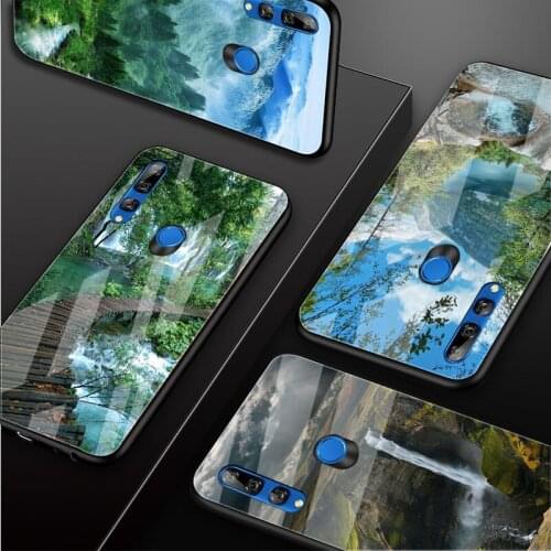 Waterfall Natural scenery Tempered Glass Phone Case For Huawei honor 8X 9 10i 20i 20Lite 20Pro 30 Pro Cover Shell