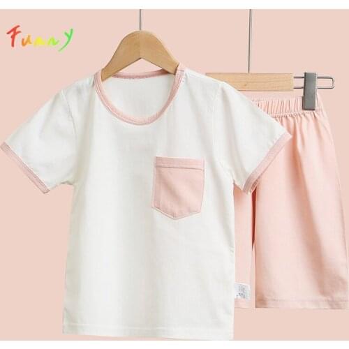 Kids Sleepwear Girls Boys Sets Summer Cotton Homewear Pajamas for Children Clothes Solid Short Sleeve 3-12Y Unisex Pajama Girl