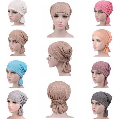 DHL 100pcs Women Fashion Soft Kerchief Cap Turban Headband Head Wrap 8 Colors Adjustable Cotton Headwear